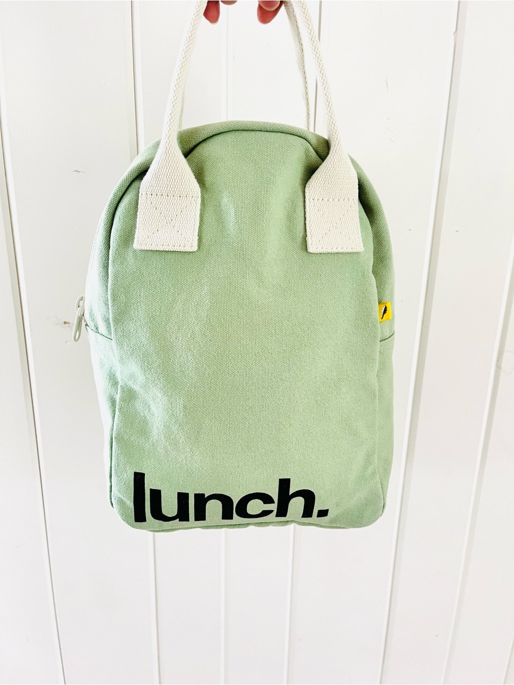 Fluf Organic Mint Green 'lunch.' Canvas Tote with Cream Handles